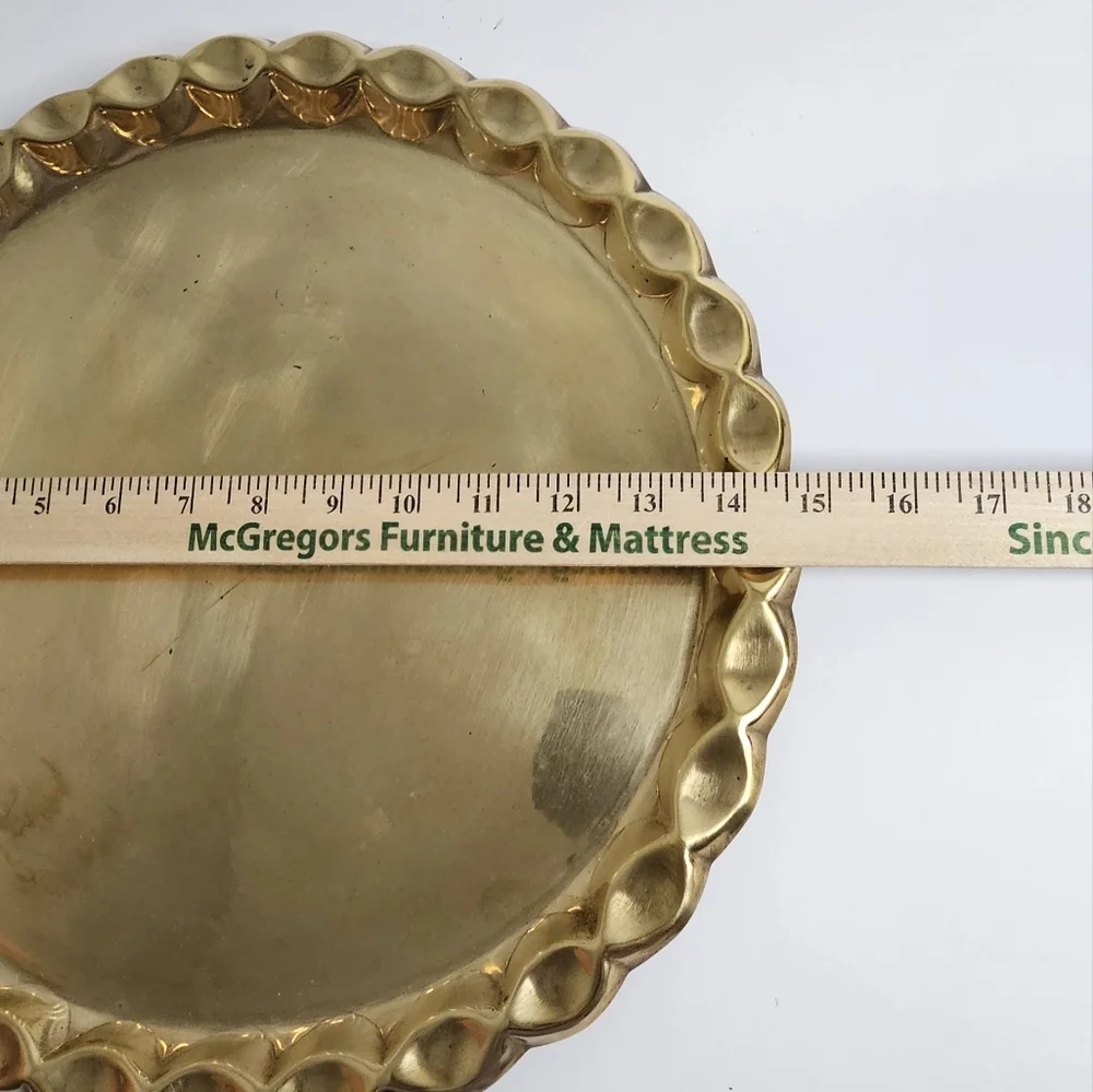 Vintage Moroccan Handmade Brass Tray Plate Morocco Scalloped Edge